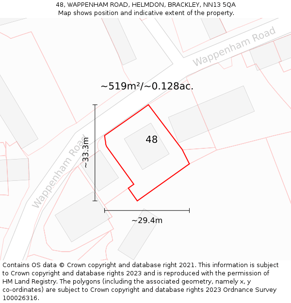 48, WAPPENHAM ROAD, HELMDON, BRACKLEY, NN13 5QA: Plot and title map