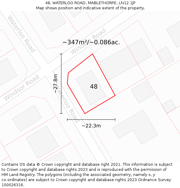 48, WATERLOO ROAD, MABLETHORPE, LN12 1JP: Plot and title map