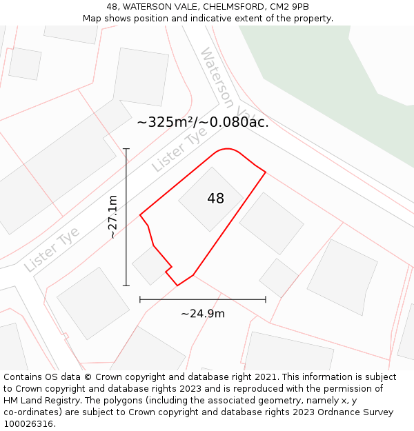 48, WATERSON VALE, CHELMSFORD, CM2 9PB: Plot and title map
