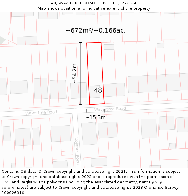 48, WAVERTREE ROAD, BENFLEET, SS7 5AP: Plot and title map