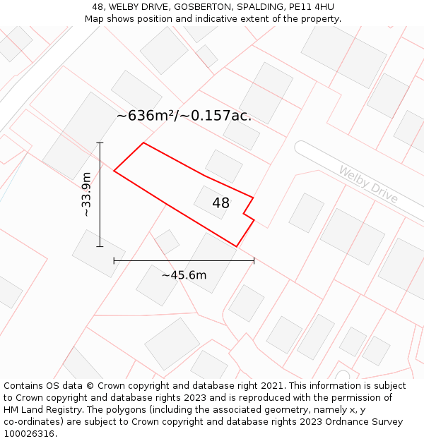 48, WELBY DRIVE, GOSBERTON, SPALDING, PE11 4HU: Plot and title map