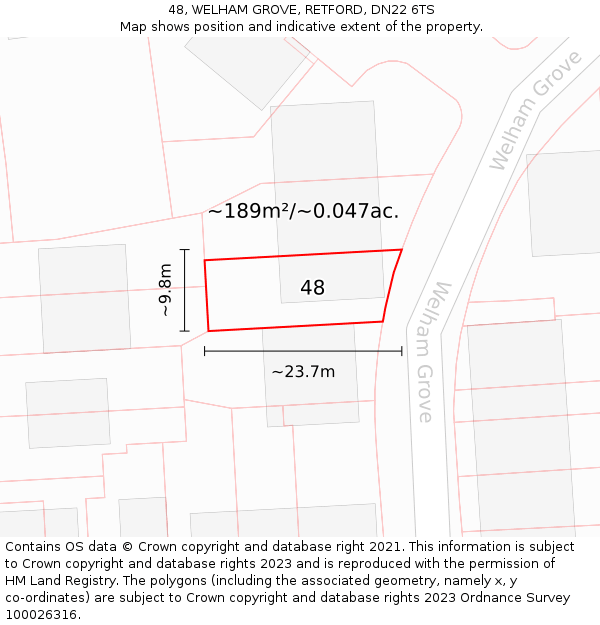 48, WELHAM GROVE, RETFORD, DN22 6TS: Plot and title map