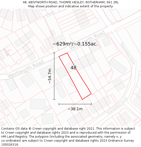 48, WENTWORTH ROAD, THORPE HESLEY, ROTHERHAM, S61 2RL: Plot and title map