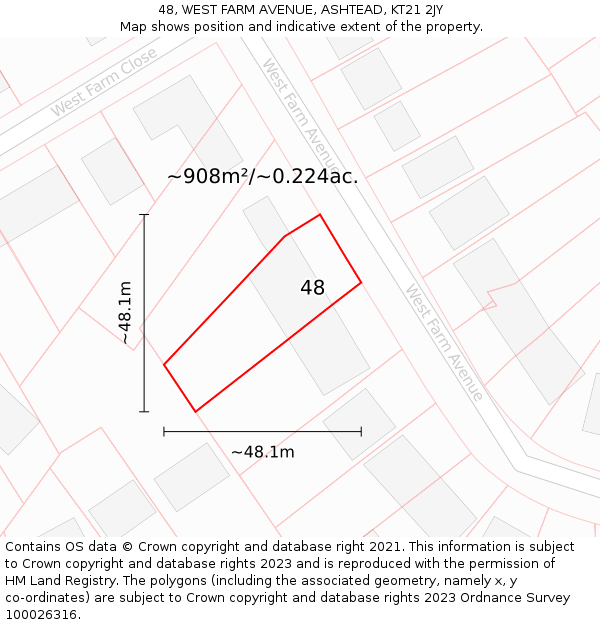 48, WEST FARM AVENUE, ASHTEAD, KT21 2JY: Plot and title map