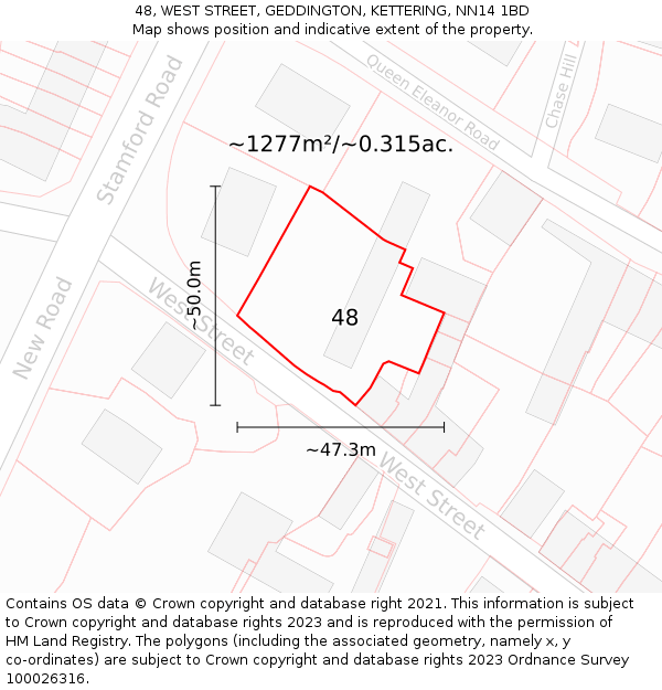 48, WEST STREET, GEDDINGTON, KETTERING, NN14 1BD: Plot and title map
