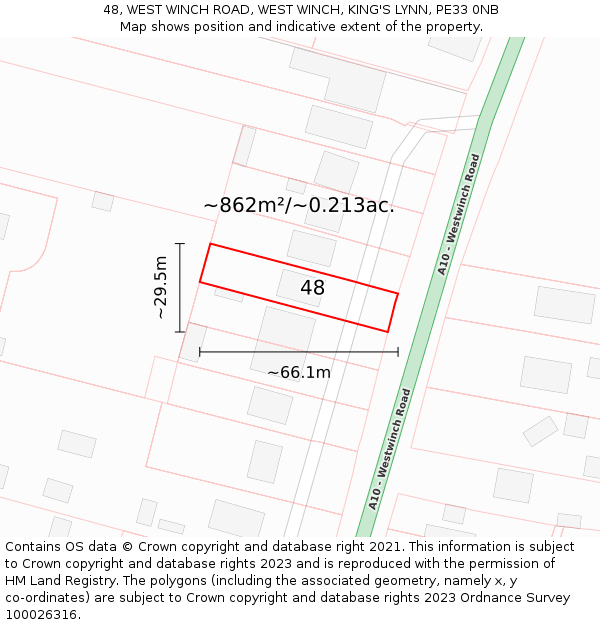 48, WEST WINCH ROAD, WEST WINCH, KING'S LYNN, PE33 0NB: Plot and title map