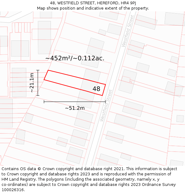 48, WESTFIELD STREET, HEREFORD, HR4 9PJ: Plot and title map