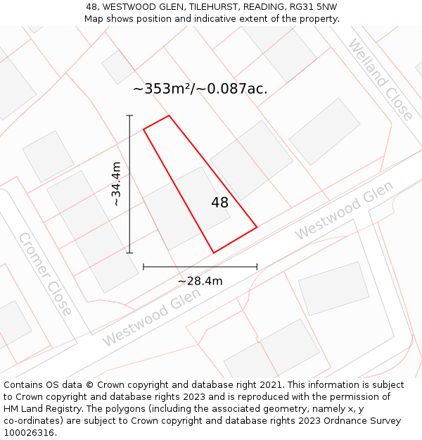 48, WESTWOOD GLEN, TILEHURST, READING, RG31 5NW: Plot and title map