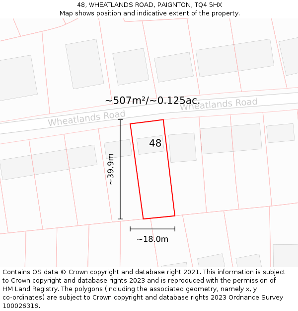48, WHEATLANDS ROAD, PAIGNTON, TQ4 5HX: Plot and title map