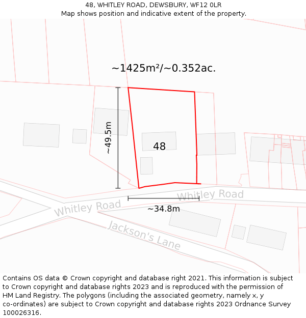 48, WHITLEY ROAD, DEWSBURY, WF12 0LR: Plot and title map