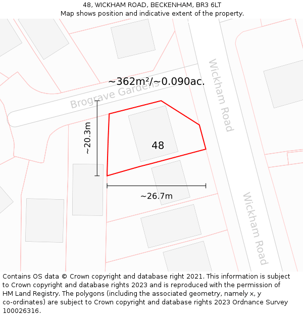 48, WICKHAM ROAD, BECKENHAM, BR3 6LT: Plot and title map