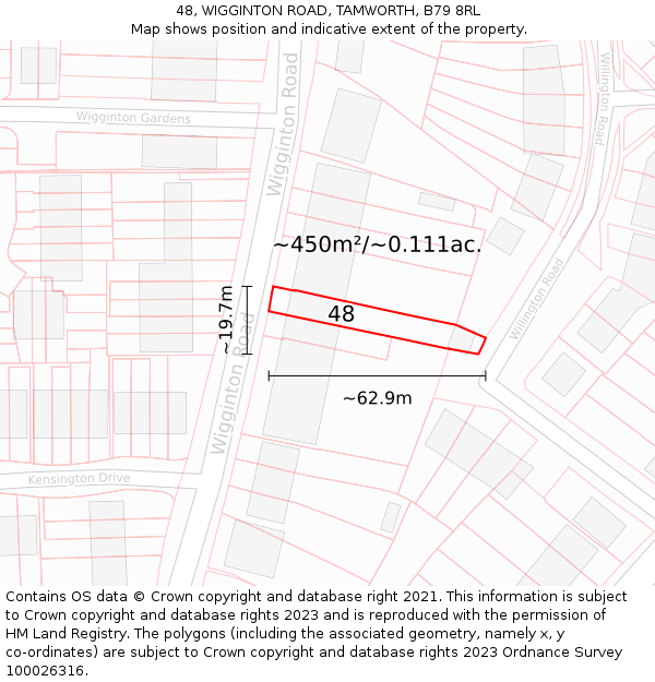 48, WIGGINTON ROAD, TAMWORTH, B79 8RL: Plot and title map