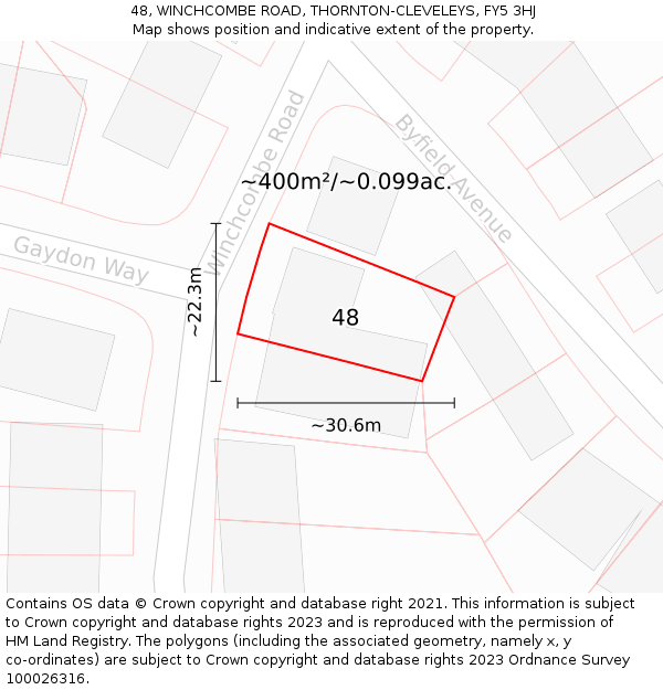 48, WINCHCOMBE ROAD, THORNTON-CLEVELEYS, FY5 3HJ: Plot and title map
