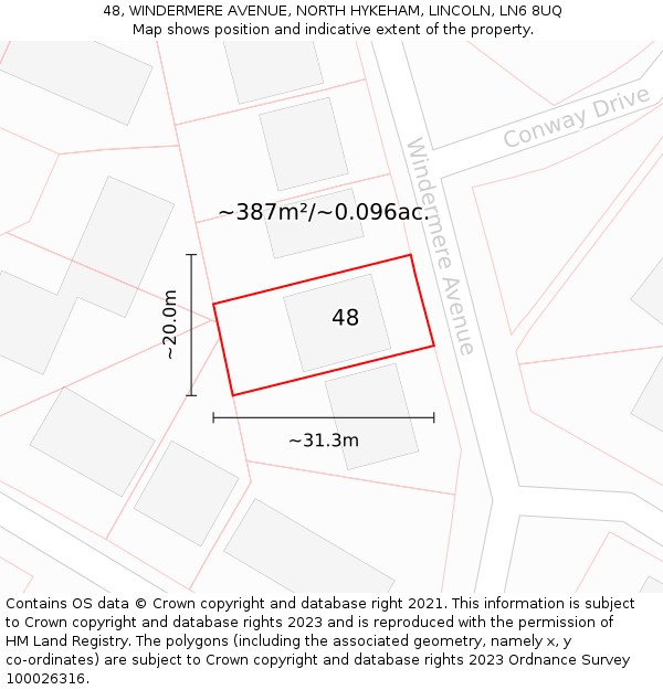48, WINDERMERE AVENUE, NORTH HYKEHAM, LINCOLN, LN6 8UQ: Plot and title map