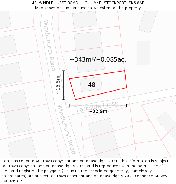 48, WINDLEHURST ROAD, HIGH LANE, STOCKPORT, SK6 8AB: Plot and title map