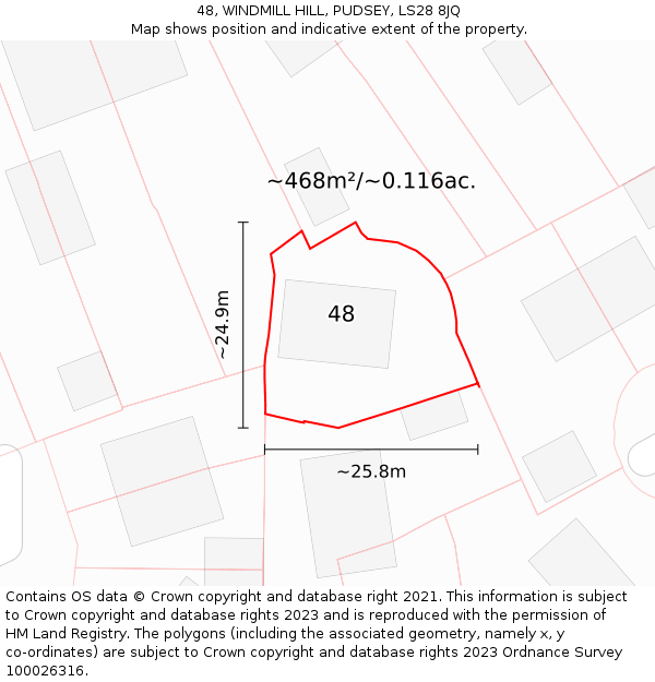 48, WINDMILL HILL, PUDSEY, LS28 8JQ: Plot and title map