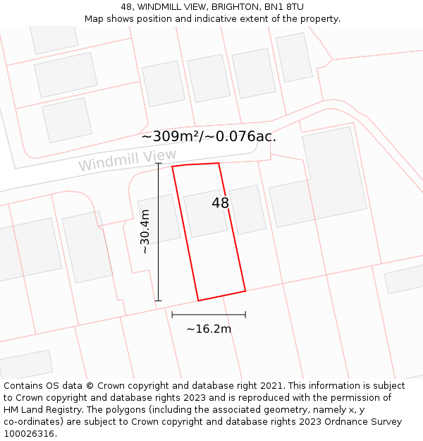 48, WINDMILL VIEW, BRIGHTON, BN1 8TU: Plot and title map