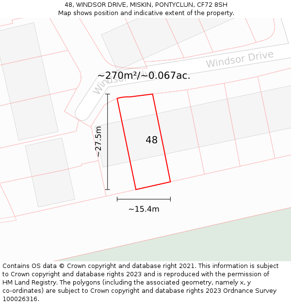 48, WINDSOR DRIVE, MISKIN, PONTYCLUN, CF72 8SH: Plot and title map