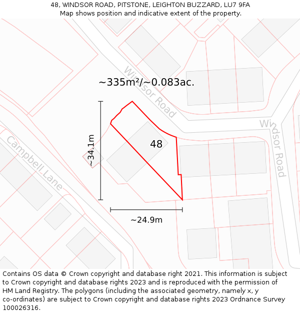 48, WINDSOR ROAD, PITSTONE, LEIGHTON BUZZARD, LU7 9FA: Plot and title map