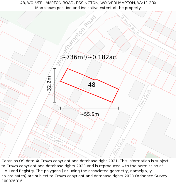 48, WOLVERHAMPTON ROAD, ESSINGTON, WOLVERHAMPTON, WV11 2BX: Plot and title map
