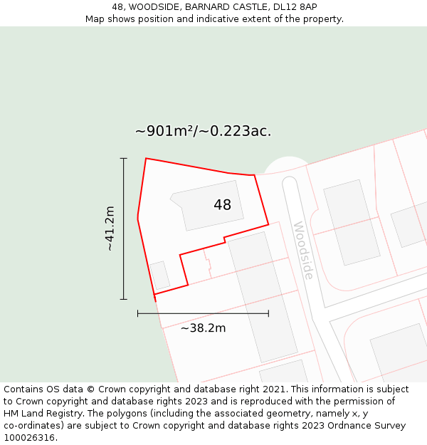 48, WOODSIDE, BARNARD CASTLE, DL12 8AP: Plot and title map
