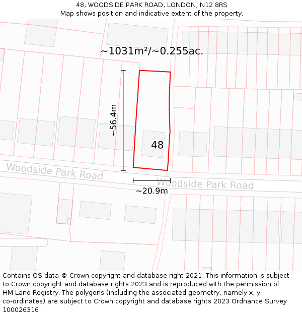 48, WOODSIDE PARK ROAD, LONDON, N12 8RS: Plot and title map