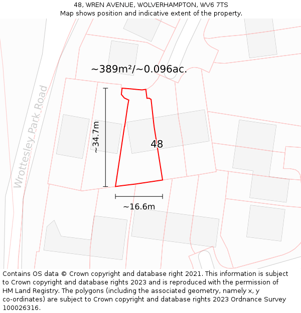48, WREN AVENUE, WOLVERHAMPTON, WV6 7TS: Plot and title map