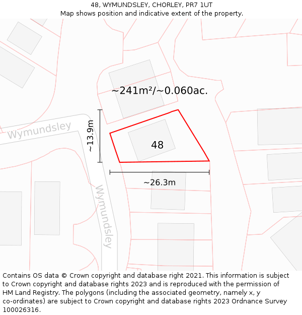 48, WYMUNDSLEY, CHORLEY, PR7 1UT: Plot and title map