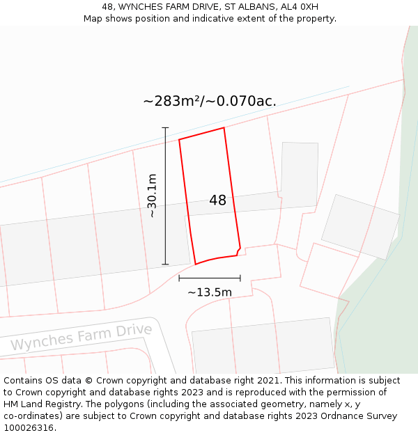 48, WYNCHES FARM DRIVE, ST ALBANS, AL4 0XH: Plot and title map