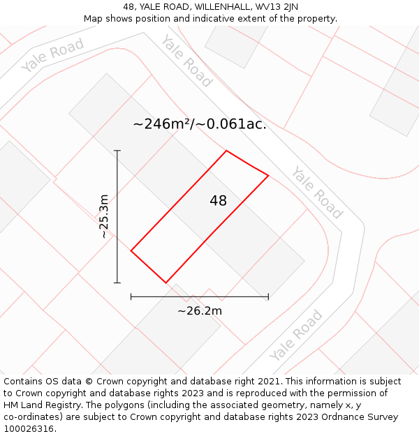 48, YALE ROAD, WILLENHALL, WV13 2JN: Plot and title map
