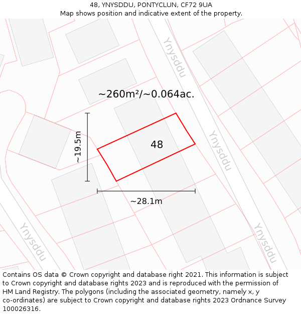 48, YNYSDDU, PONTYCLUN, CF72 9UA: Plot and title map