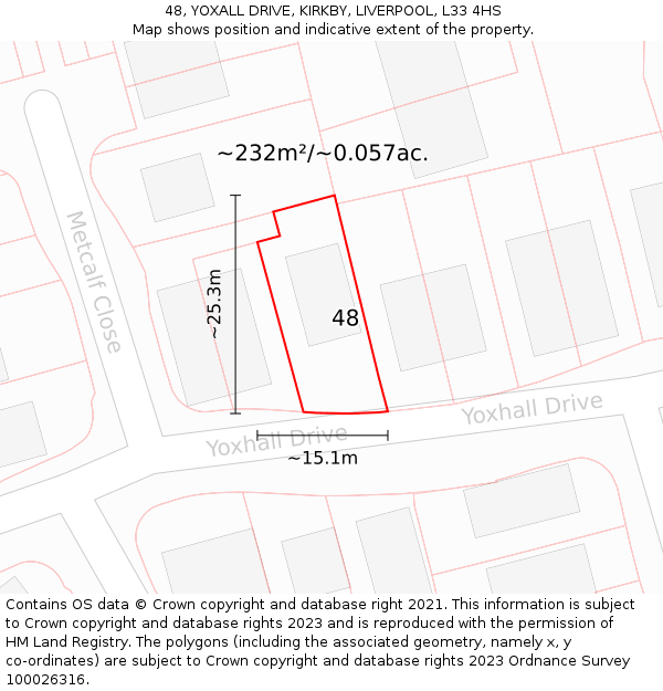 48, YOXALL DRIVE, KIRKBY, LIVERPOOL, L33 4HS: Plot and title map