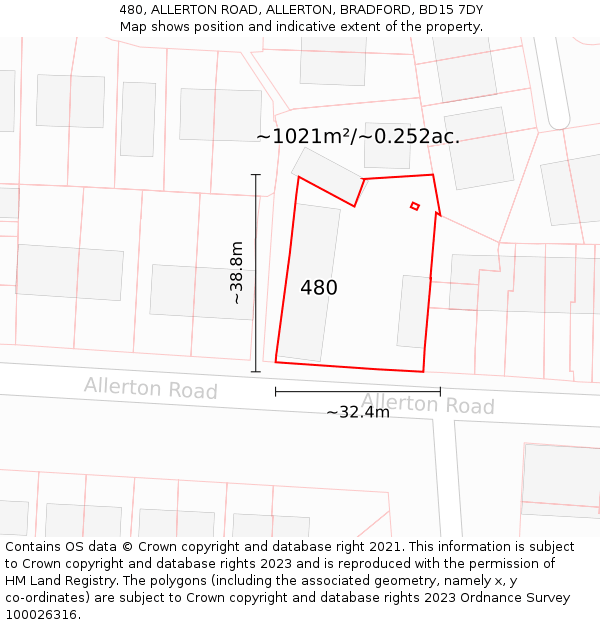 480, ALLERTON ROAD, ALLERTON, BRADFORD, BD15 7DY: Plot and title map