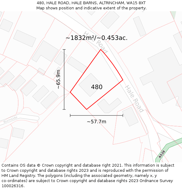 480, HALE ROAD, HALE BARNS, ALTRINCHAM, WA15 8XT: Plot and title map