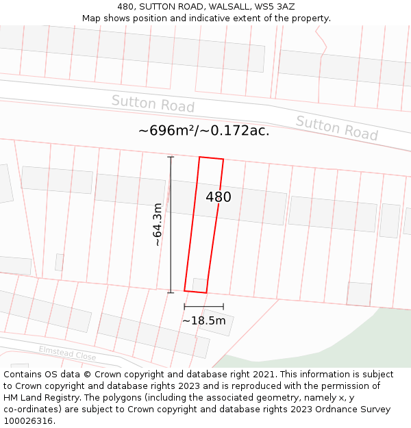480, SUTTON ROAD, WALSALL, WS5 3AZ: Plot and title map