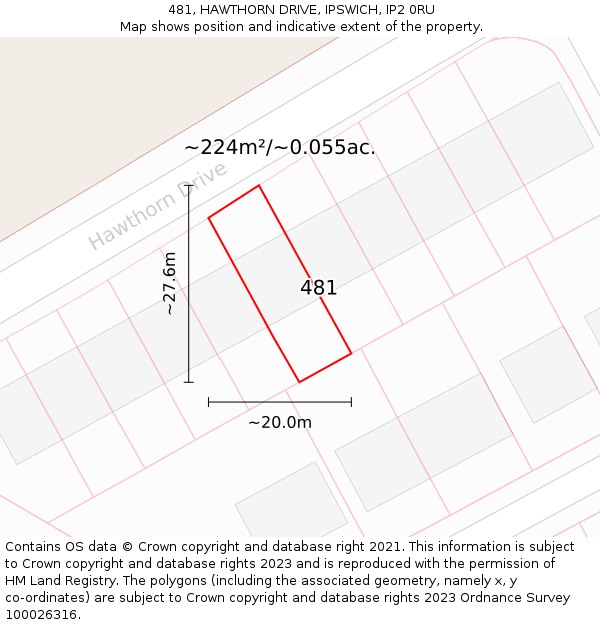 481, HAWTHORN DRIVE, IPSWICH, IP2 0RU: Plot and title map