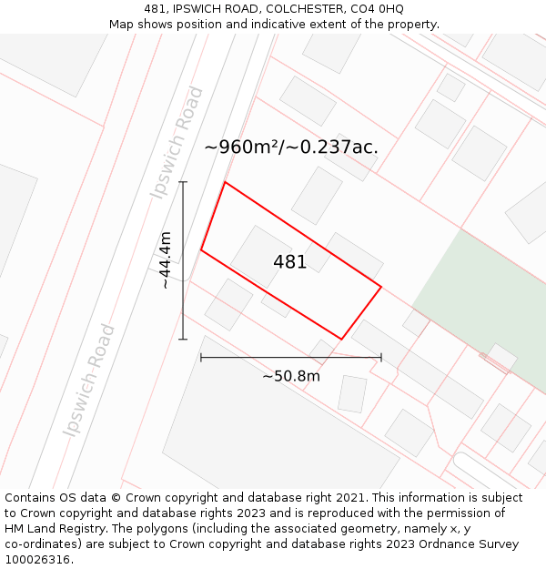 481, IPSWICH ROAD, COLCHESTER, CO4 0HQ: Plot and title map