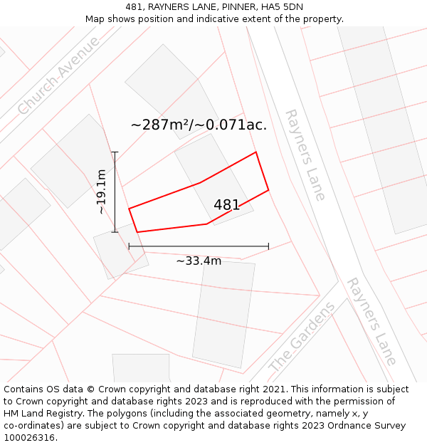 481, RAYNERS LANE, PINNER, HA5 5DN: Plot and title map