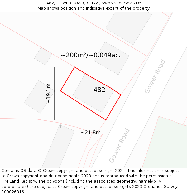 482, GOWER ROAD, KILLAY, SWANSEA, SA2 7DY: Plot and title map