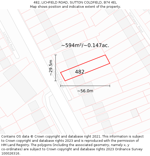 482, LICHFIELD ROAD, SUTTON COLDFIELD, B74 4EL: Plot and title map
