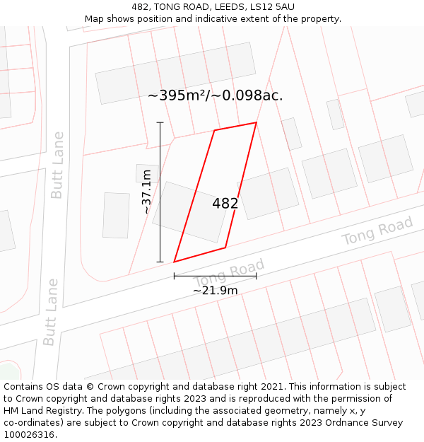 482, TONG ROAD, LEEDS, LS12 5AU: Plot and title map