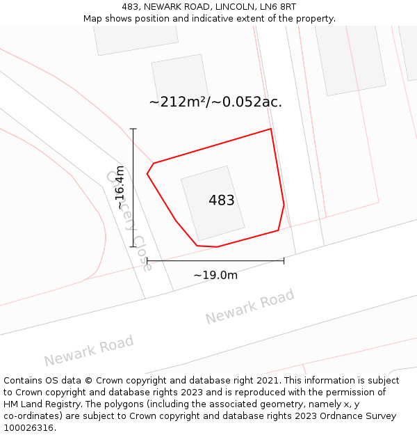 483, NEWARK ROAD, LINCOLN, LN6 8RT: Plot and title map