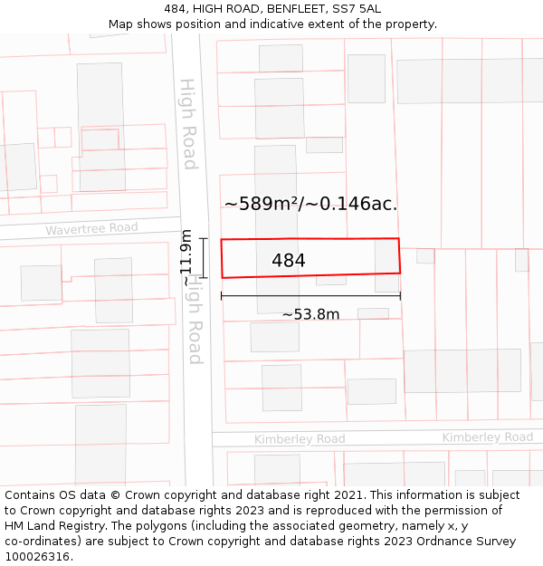 484, HIGH ROAD, BENFLEET, SS7 5AL: Plot and title map