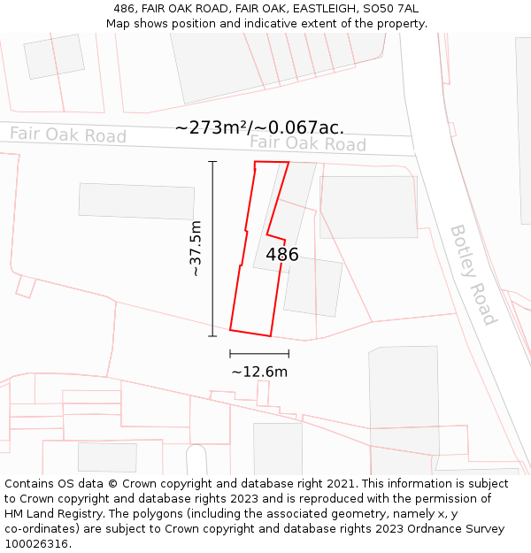 486, FAIR OAK ROAD, FAIR OAK, EASTLEIGH, SO50 7AL: Plot and title map