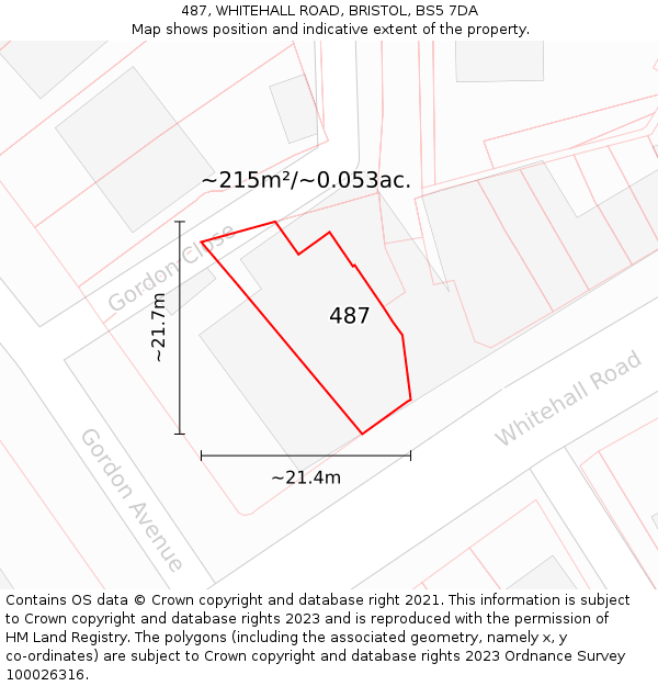487, WHITEHALL ROAD, BRISTOL, BS5 7DA: Plot and title map
