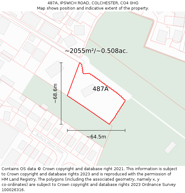 487A, IPSWICH ROAD, COLCHESTER, CO4 0HG: Plot and title map