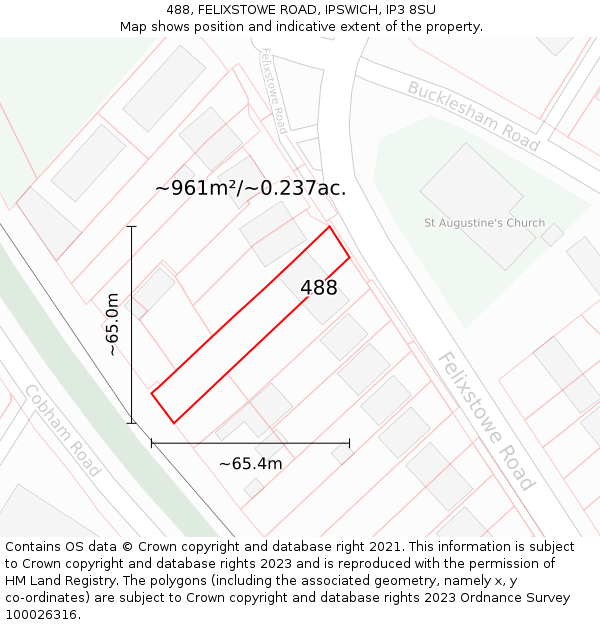 488, FELIXSTOWE ROAD, IPSWICH, IP3 8SU: Plot and title map