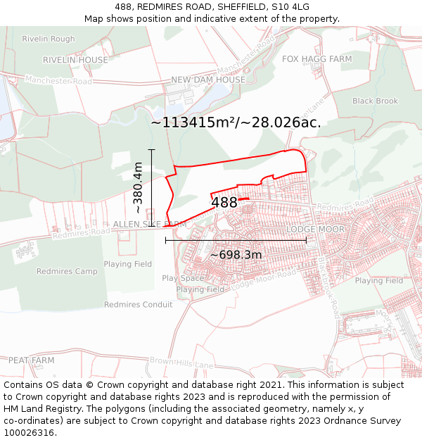 488, REDMIRES ROAD, SHEFFIELD, S10 4LG: Plot and title map