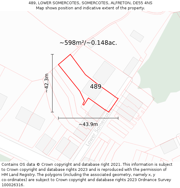 489, LOWER SOMERCOTES, SOMERCOTES, ALFRETON, DE55 4NS: Plot and title map