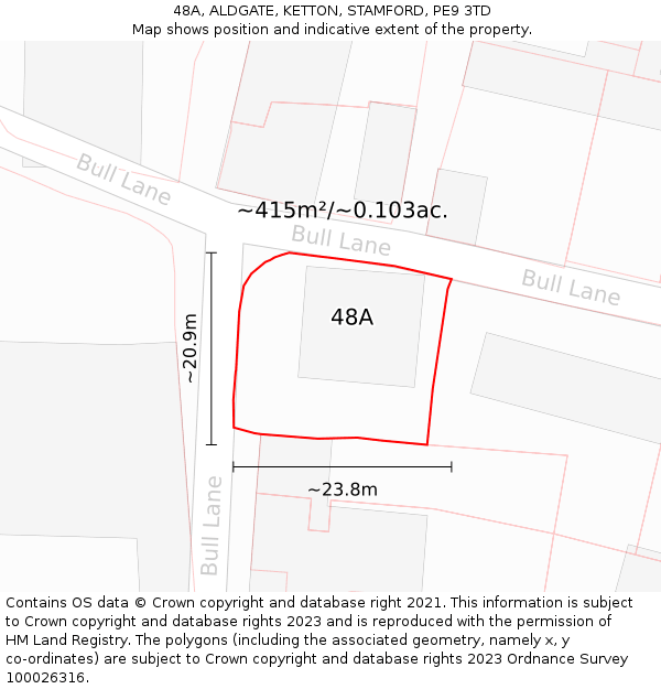 48A, ALDGATE, KETTON, STAMFORD, PE9 3TD: Plot and title map